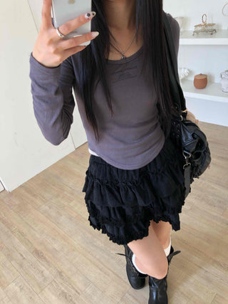 Daily See-through Sheer Round Neck Slim Long Sleeve T-shirt
