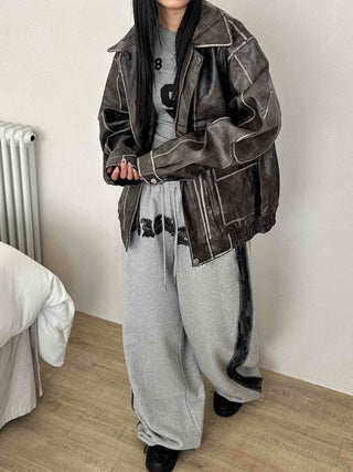 Campus Lettering Contrast Line Wide Training Pants