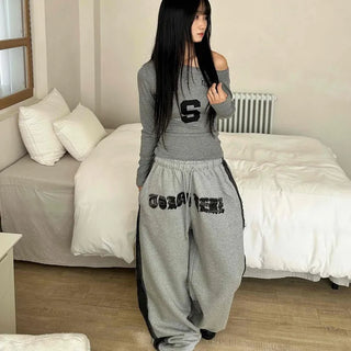 Campus Lettering Contrast Line Wide Training Pants