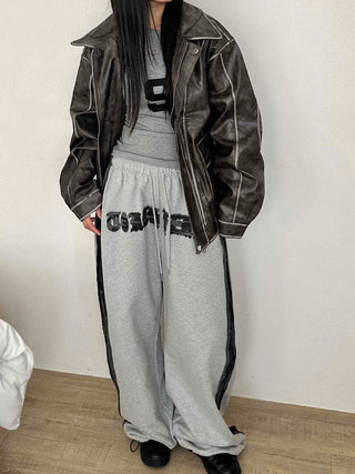 Campus Lettering Contrast Line Wide Training Pants