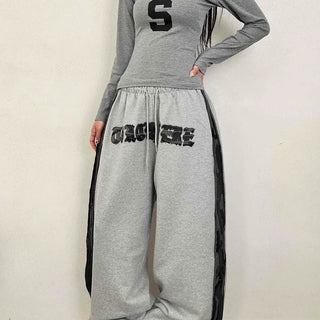 Campus Lettering Contrast Line Wide Training Pants