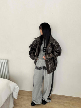 Campus Lettering Contrast Line Wide Training Pants