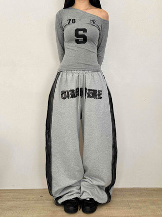 Campus Lettering Contrast Line Wide Training Pants