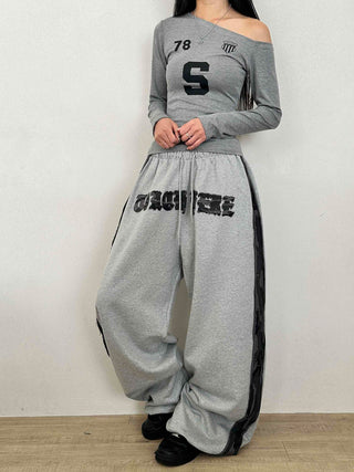 Campus Lettering Contrast Line Wide Training Pants
