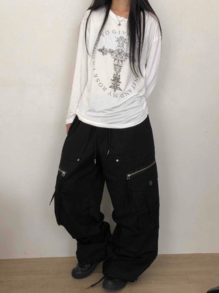Military Multi-Zipper Balloon Fit Cargo Jogger Pants