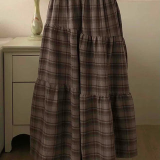 Vintage Campus Check Tiered Elastic Maxi Skirt