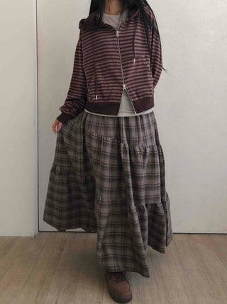 Vintage Campus Check Tiered Elastic Maxi Skirt