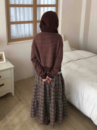 Vintage Campus Check Tiered Elastic Maxi Skirt