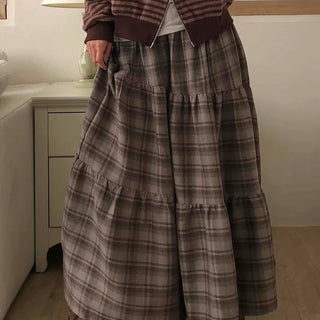 Vintage Campus Check Tiered Elastic Maxi Skirt