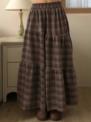 Vintage Campus Check Tiered Elastic Maxi Skirt