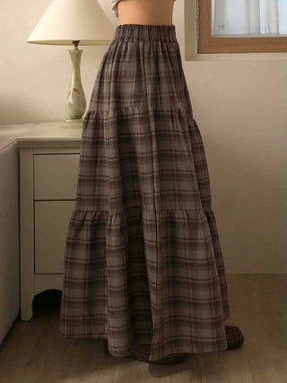 Vintage Campus Check Tiered Elastic Maxi Skirt