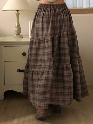 Vintage Campus Check Tiered Elastic Maxi Skirt