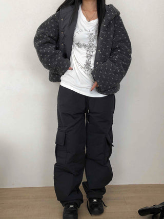 Street Cargo Pocket Padded Balloon Wide Elastic Pants
