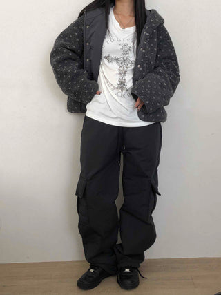 Street Cargo Pocket Padded Balloon Wide Elastic Pants