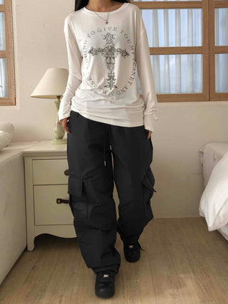 Street Cargo Pocket Padded Balloon Wide Elastic Pants