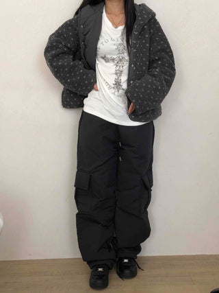 Street Cargo Pocket Padded Balloon Wide Elastic Pants