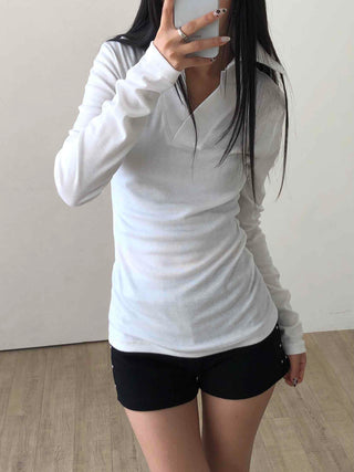 Tennis Collar Layered Sporty Long Sleeve Tee