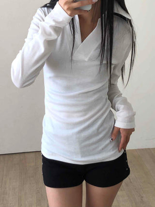 Tennis Collar Layered Sporty Long Sleeve Tee