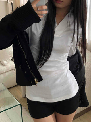 Tennis Collar Layered Sporty Long Sleeve Tee