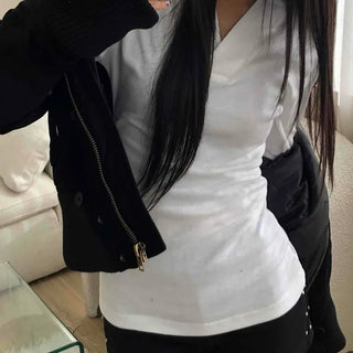 Tennis Collar Layered Sporty Long Sleeve Tee
