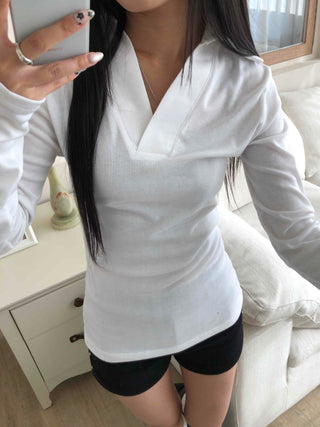 Tennis Collar Layered Sporty Long Sleeve Tee