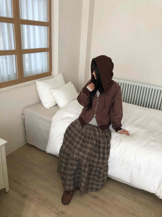 Vintage Striped Loose Fit Zip-Up Hoodie