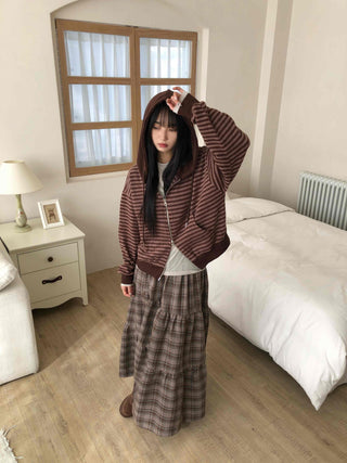 Vintage Striped Loose Fit Zip-Up Hoodie