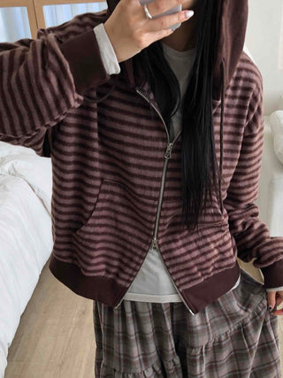 Vintage Striped Loose Fit Zip-Up Hoodie