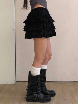 Shirred Tiered Frill Mini Skirt