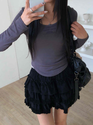 Shirred Tiered Frill Mini Skirt