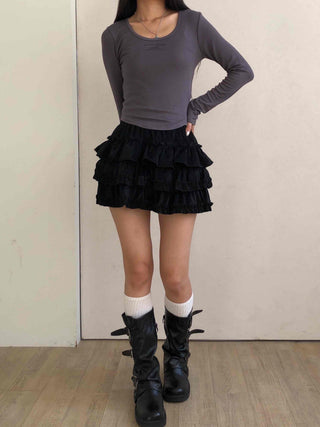 Shirred Tiered Frill Mini Skirt