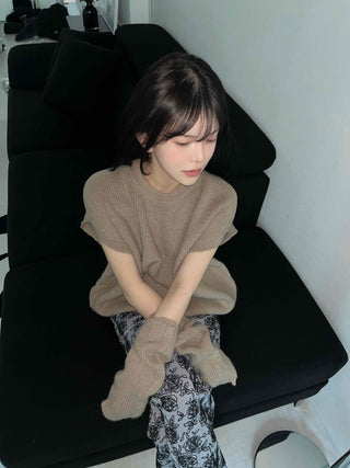 Rose Pattern Semi-Wide Elastic Waist Straight Pants