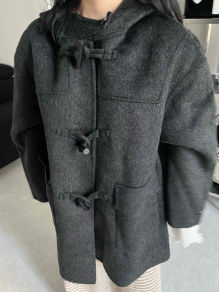 Stand Collar Hooded Single Button Oversized Long Duffle Coat