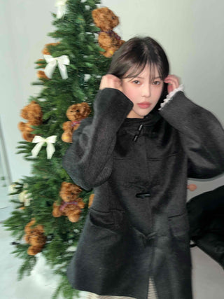 Stand Collar Hooded Single Button Oversized Long Duffle Coat