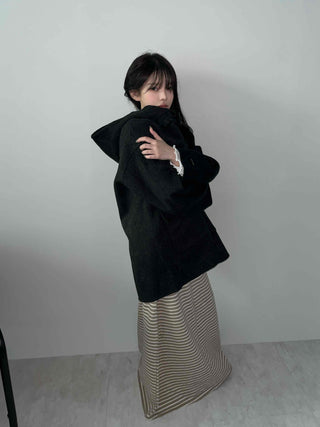 Stand Collar Hooded Single Button Oversized Long Duffle Coat