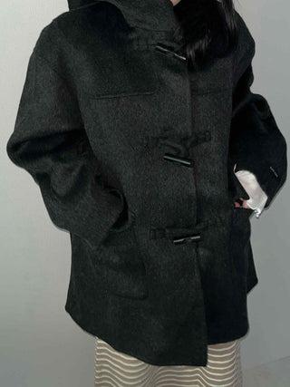 Stand Collar Hooded Single Button Oversized Long Duffle Coat