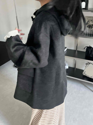 Stand Collar Hooded Single Button Oversized Long Duffle Coat