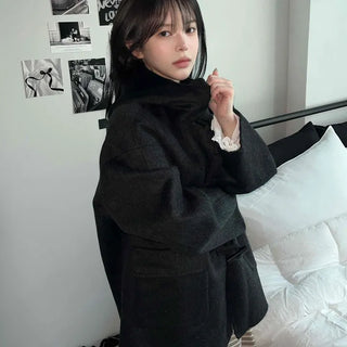 Stand Collar Hooded Single Button Oversized Long Duffle Coat