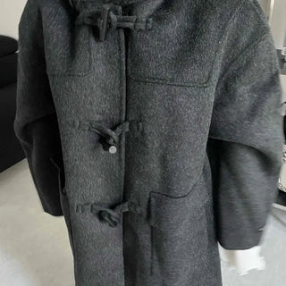Stand Collar Hooded Single Button Oversized Long Duffle Coat