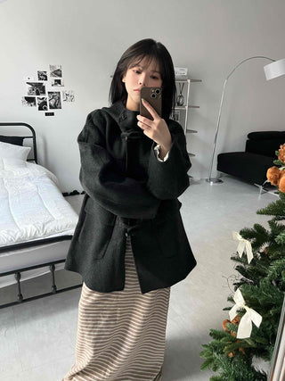 Stand Collar Hooded Single Button Oversized Long Duffle Coat