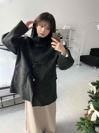 Stand Collar Hooded Single Button Oversized Long Duffle Coat
