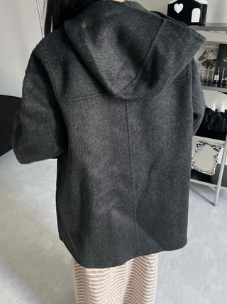 Stand Collar Hooded Single Button Oversized Long Duffle Coat