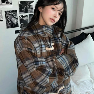 Vintage Check Oversized Wool Blend Toggle Duffle Coat