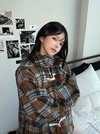 Vintage Check Oversized Wool Blend Toggle Duffle Coat