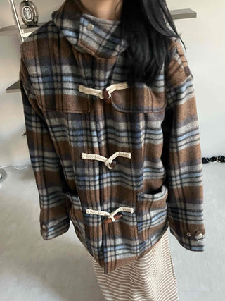Vintage Check Oversized Wool Blend Toggle Duffle Coat