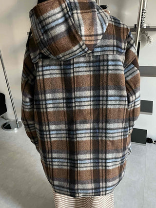 Vintage Check Oversized Wool Blend Toggle Duffle Coat