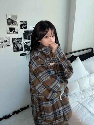 Vintage Check Oversized Wool Blend Toggle Duffle Coat