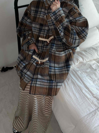 Vintage Check Oversized Wool Blend Toggle Duffle Coat