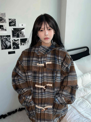 Vintage Check Oversized Wool Blend Toggle Duffle Coat