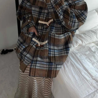 Vintage Check Oversized Wool Blend Toggle Duffle Coat